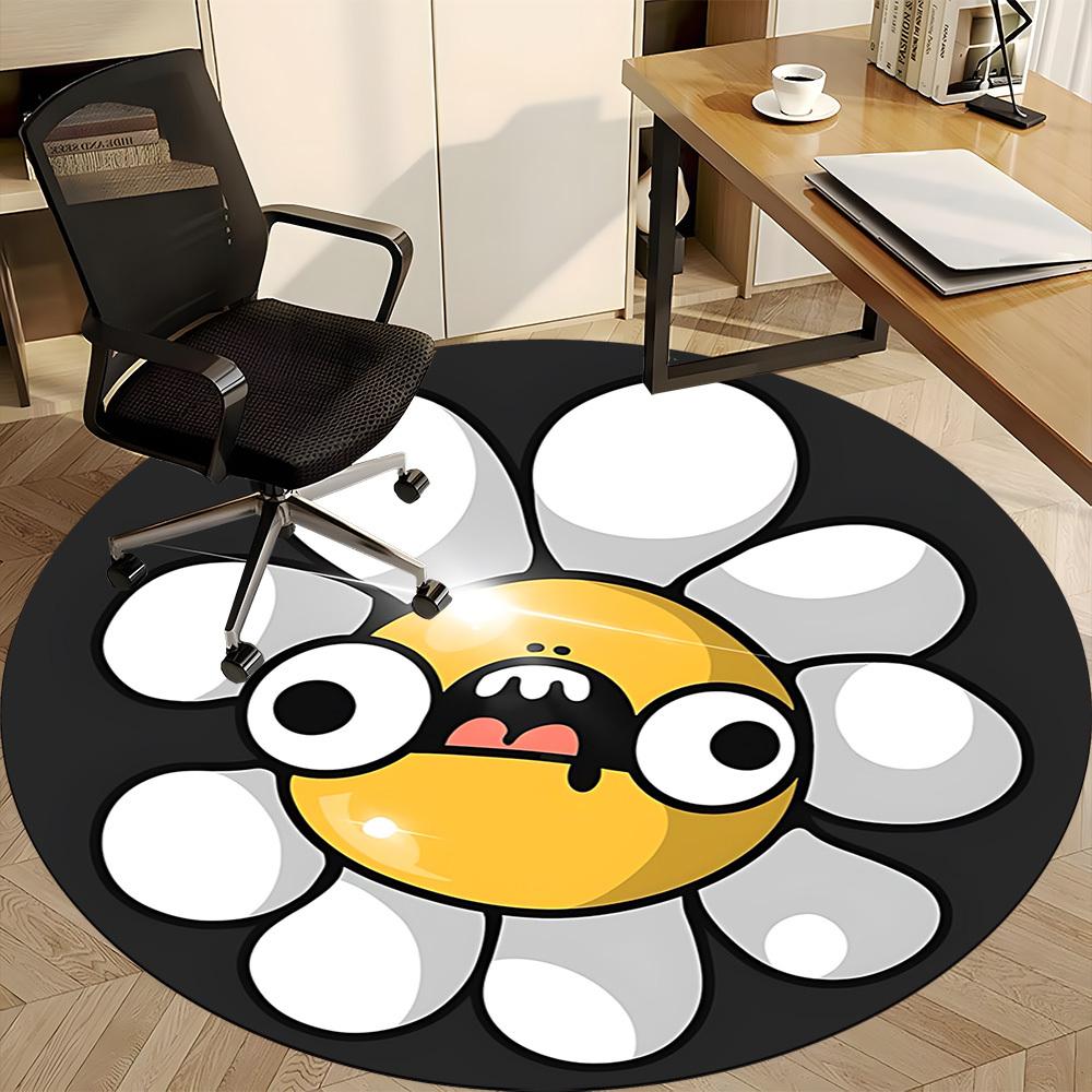 1PC Daisy Flower Office Round Rug, Non slip, Soft and Durable Office Rug for Interior Decoration, Perfect for Office