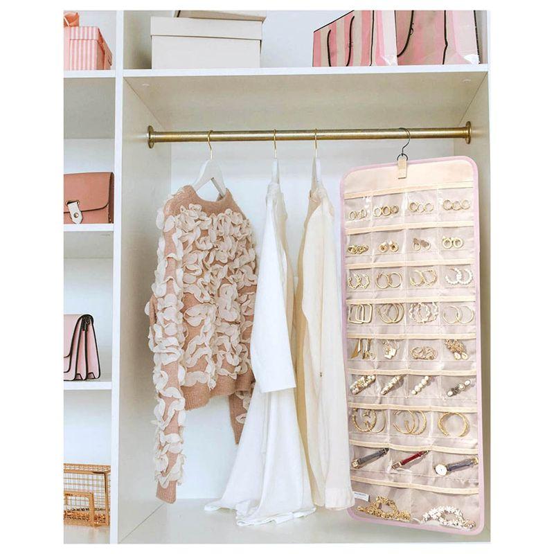 Jewelry Storage Bag, Hanging Storage, Double-Sided Roll-Up Hook Metal Hook Earring Necklace Ring Jewelry Holder-B61B