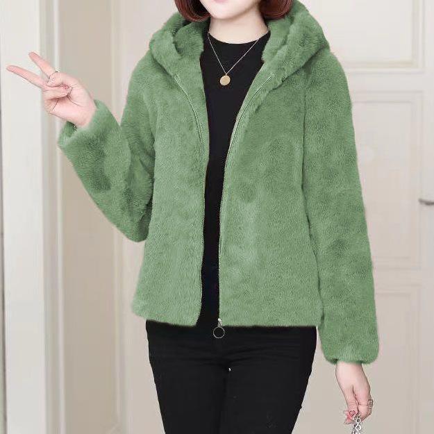 Fat M Coral Fleece Warm Coat Women's Autumn and Winter New Thickened Hooded Coat Coat Large Size Thin Trendy