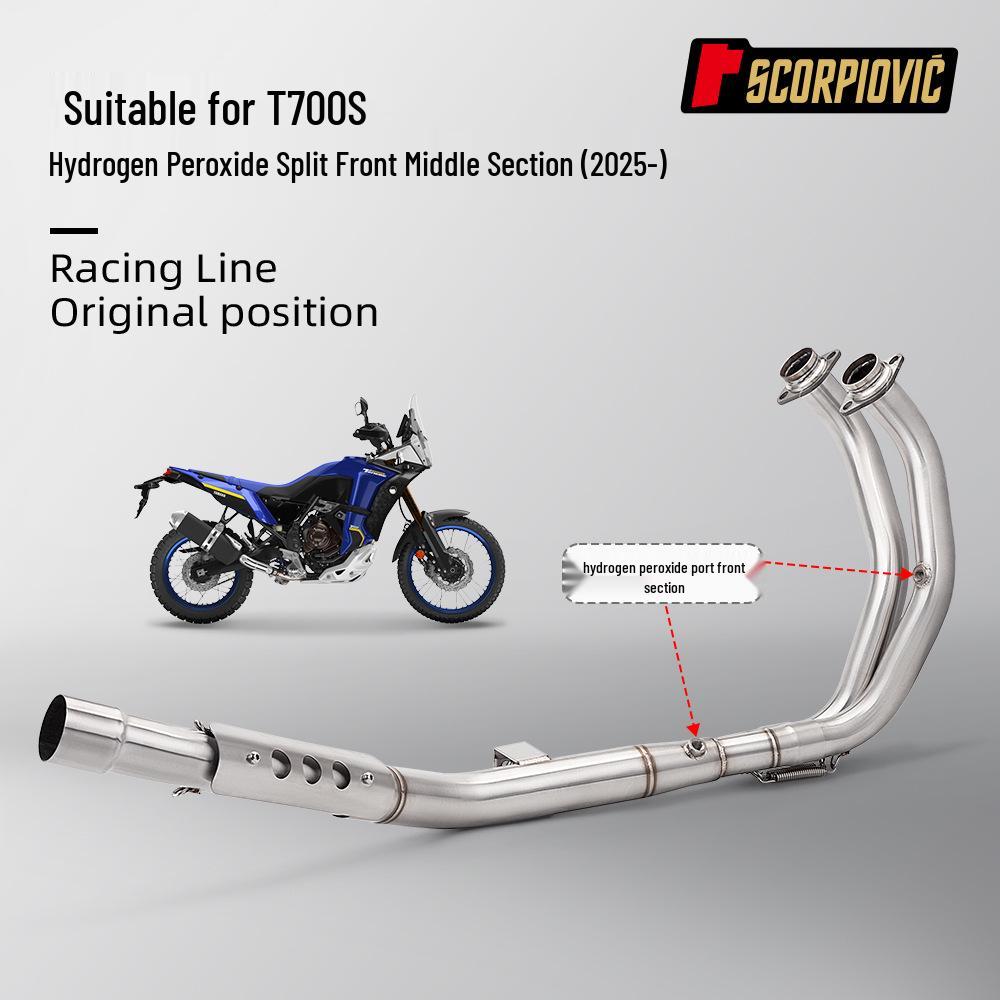 T700S Motorcycle Exhaust Modification: Stainless Steel Mid-Section with Dual Oxygen Sensors, Easy Non-destructive Installation