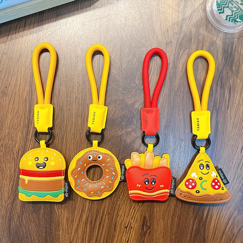 Leather Cartoon Burger & Pizza Keychain - 3D Cute Car Bag Pendant Gift Ornament