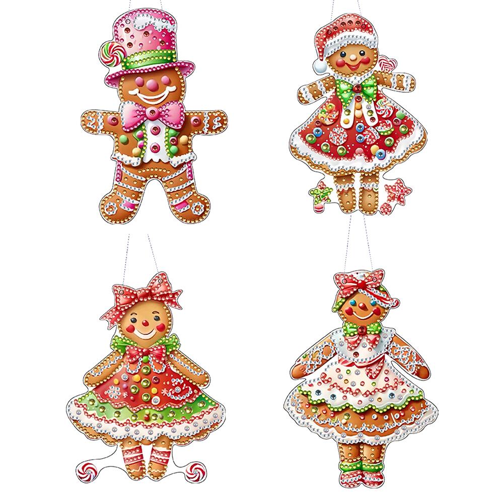 4pcs Xmas Theme 2D/Flat DIY Diamond Painting Set Hanging Diamond Art Kits Diamond Art Pendant DIY Home Decor Hanging Charm