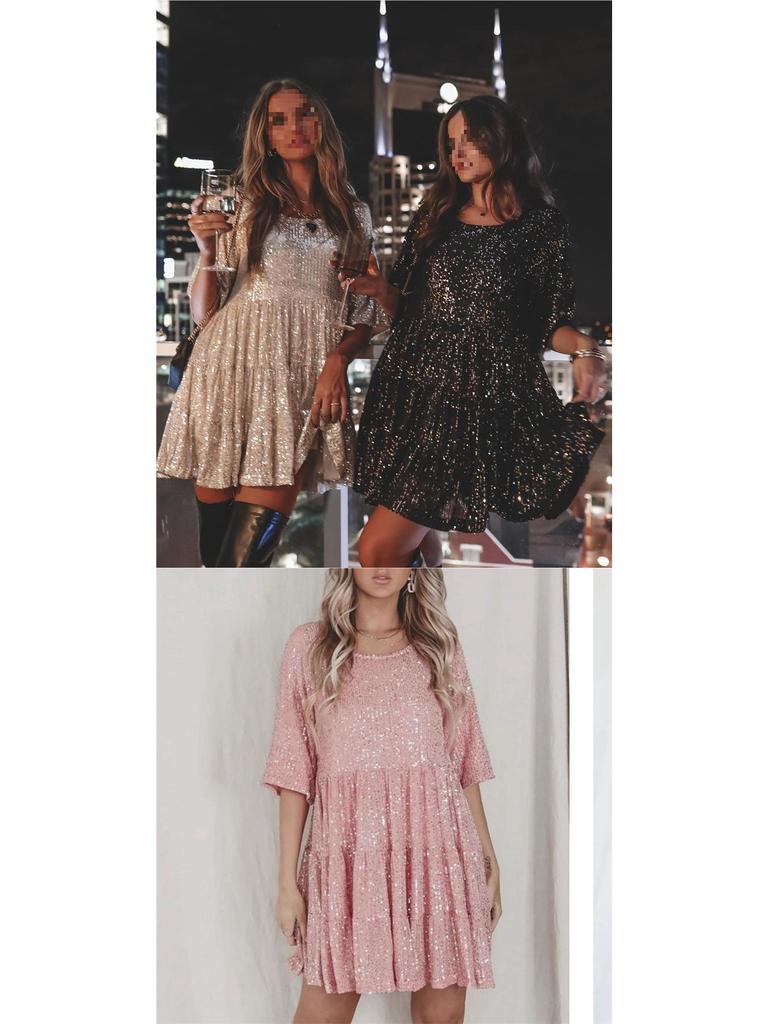 Euro-American Sequin Colorblock Evening Gown: Short Sleeve, Loose Fit, Round Neck