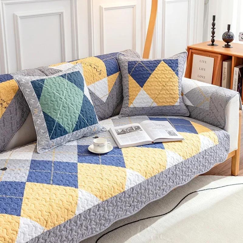 Nordic Cotton Sofa Cover Four Season Fabric Anti Slip Leather Sofe Cushion Simple Summer Couch Cover Backrest Dust Cover Towel