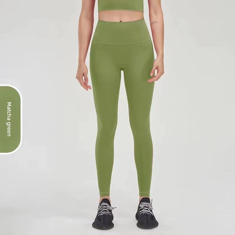 Nylon European and American Shark Skin-Friendly Nude Feel High Waist Yoga Pants Matcha Green L (Recommended Within 57.5-65kg