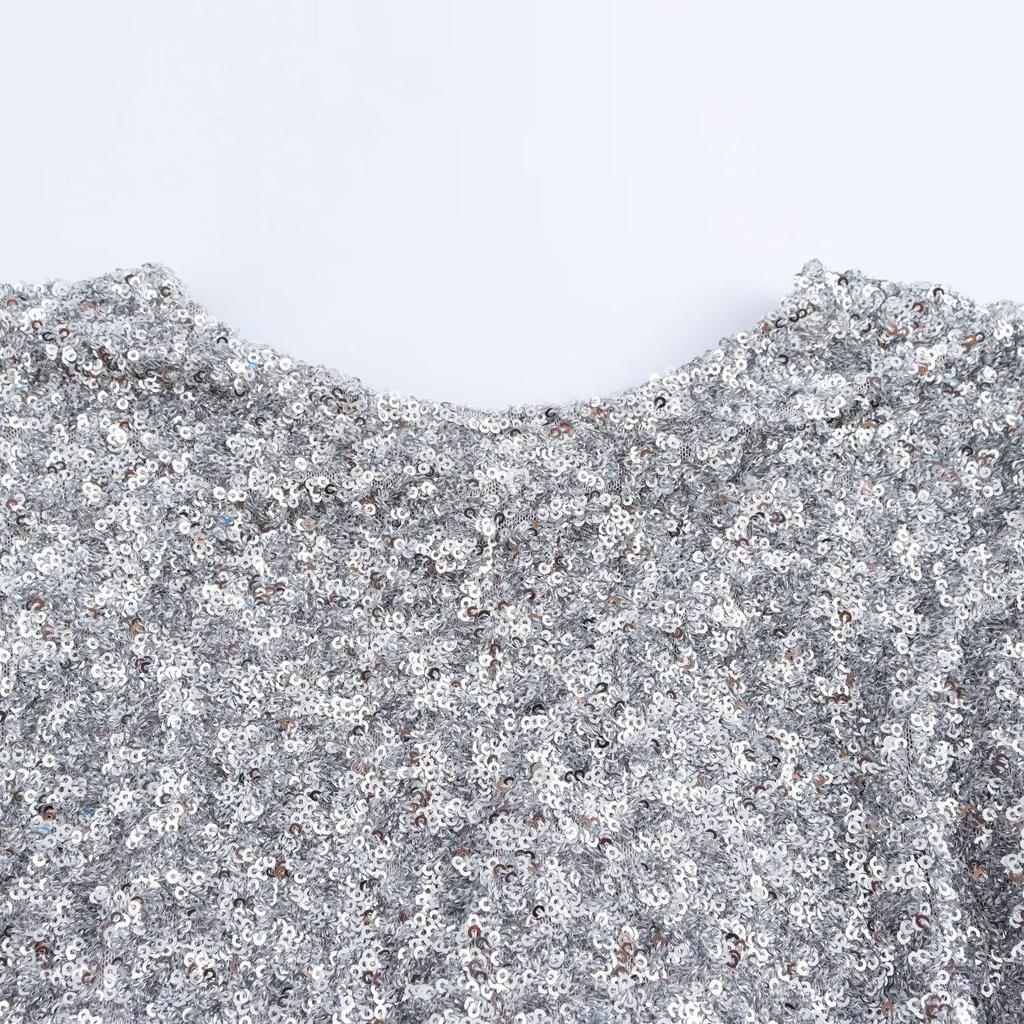 2024 Winter European & American Round Neck Sequin Long Sleeve Dress - Elegant & Simple Fashion for Women