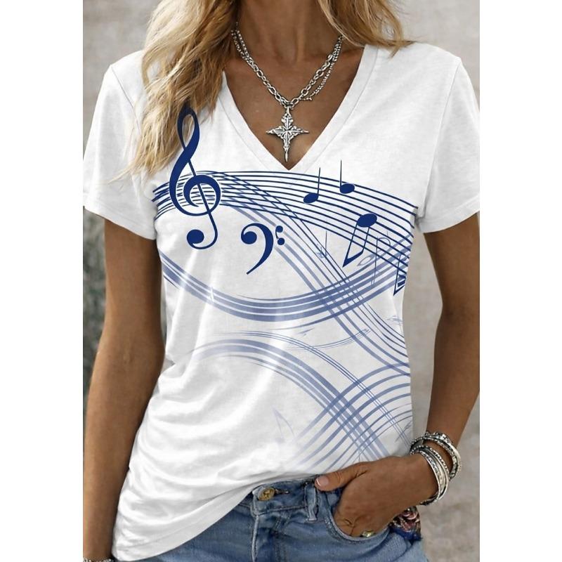 Women's T Shirt Print Graphic Plants Abstract Stylish Classic Casual Short Sleeve V Neck Regular Tops