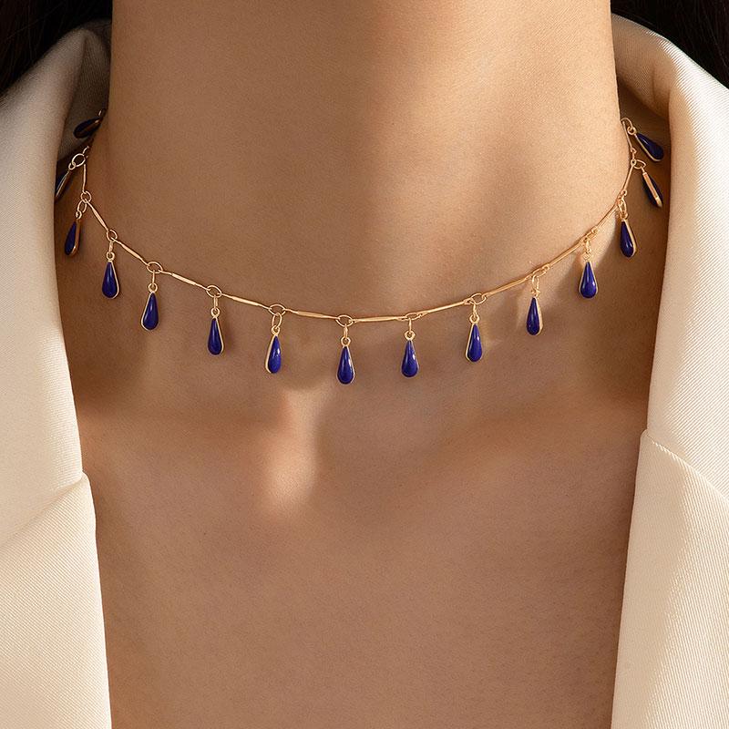 

Простота Индивидуальность Богемия Капля Воды Кулон Ожерелье для Женщин Модный Трендовый Синий Океан Элементы Короткий Аксессуар