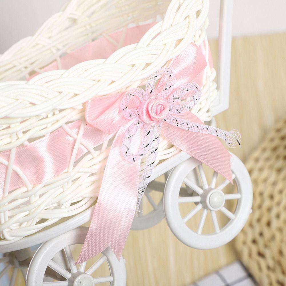 Hand-Woven Creative Small Cart 2 Styles Gift Imitation Rattan Woven Storage Flower Fruit Storage Basket For Plant Home Wedding