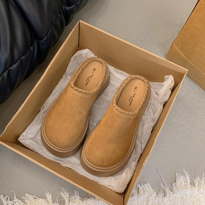 Simple and comfortable retro girls thick-soled bag head drag autumn niche outdoor wear fashion casual shoes wedge heel bag head slippers