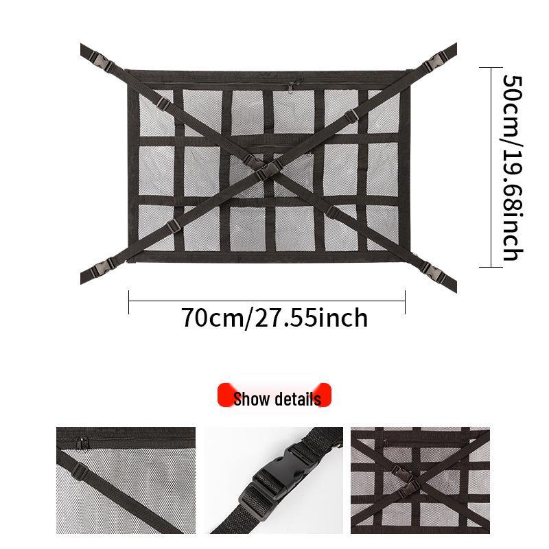 Car Roof Storage Mesh Pocket with Cross Direct Buckle - Dual Use Net for Car Roof Storage
