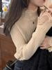 Plus Size Lace Trim Knitted Sweater - Women's Autumn/Winter Slim Fit, Semi High Neck, Long Sleeve Top