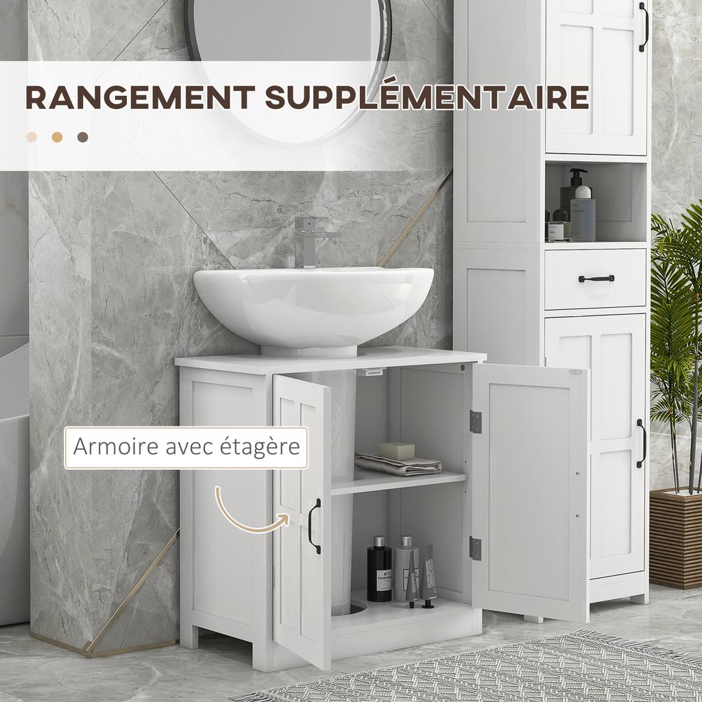 Bathroom Sink Cabinet Under Sink Furniture With Double Door And Adjustable Shelf 60x30x60cm White
