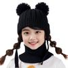 2Pcs/Set Children Winter Hat Scarf Set Plush Ball Decor Solid Color Plush Lining Knitting Hat Warm Neckerchief Set