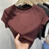 Chinese Style Summer T Shirts Women Crop O Neck Gentle Buttons Soft Designed Short Sleeve Pure College Retro