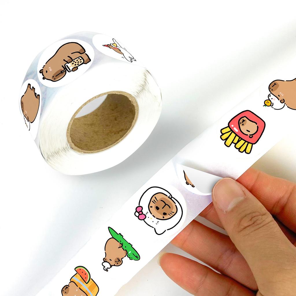 500 Sheets/Roll Capybara Sticker Roll Sticker Creative Hand Account Material Self-Adhesive Sealing Sticker