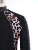 Tuta Jumpsuit Leopardata per Bambine Danza Latina Jazz Collo Alto Manica Lunga Fori per i Pollici Color Block Gamba a Zampa Bodysuit Zip Posteriore per Spettacolo