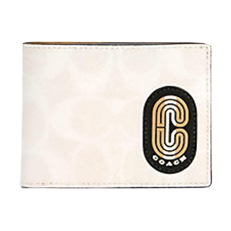 COACH Billfold Wallet Ultra-thin Classic Old Flip Flower Leather Card Holder Clutch Wallet Women s Off-White белый