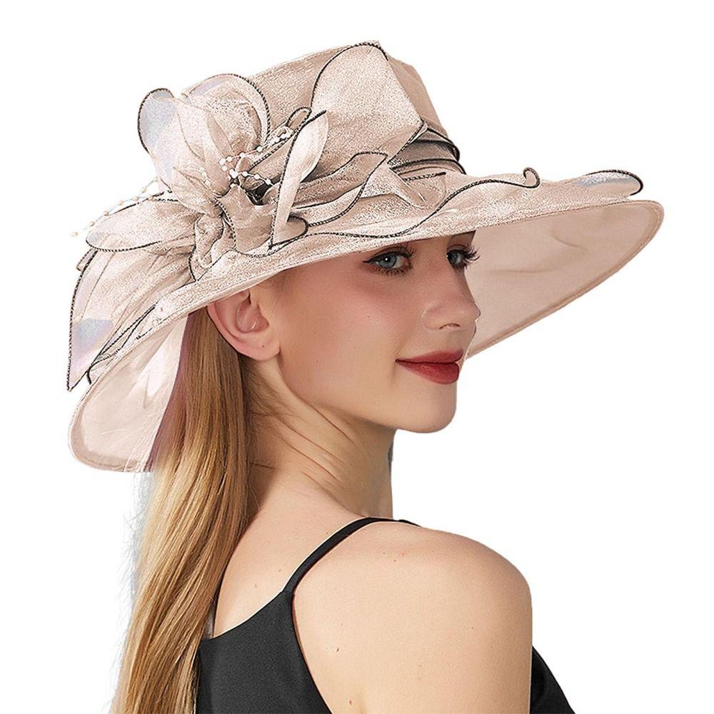 Organza Summer Ruffles Sun Hat Wide Brim Bridal Tea Party Wedding Hat Classy Women Derby Hat
