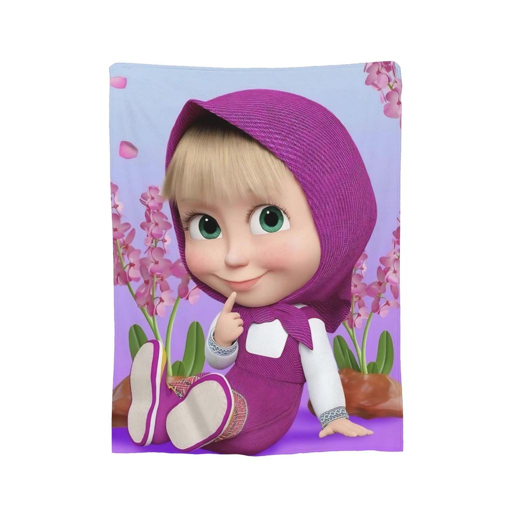 Cute Cartoon M Masha and Bear Blanket Coral Fleece Plush Summer Multi function Soft Throw Blanket for Sofa Travel Bedspread