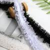 Black & White Elastic Organza Lace Trim – 4cm Pleated Band for DIY Accessories & Handmade Projects