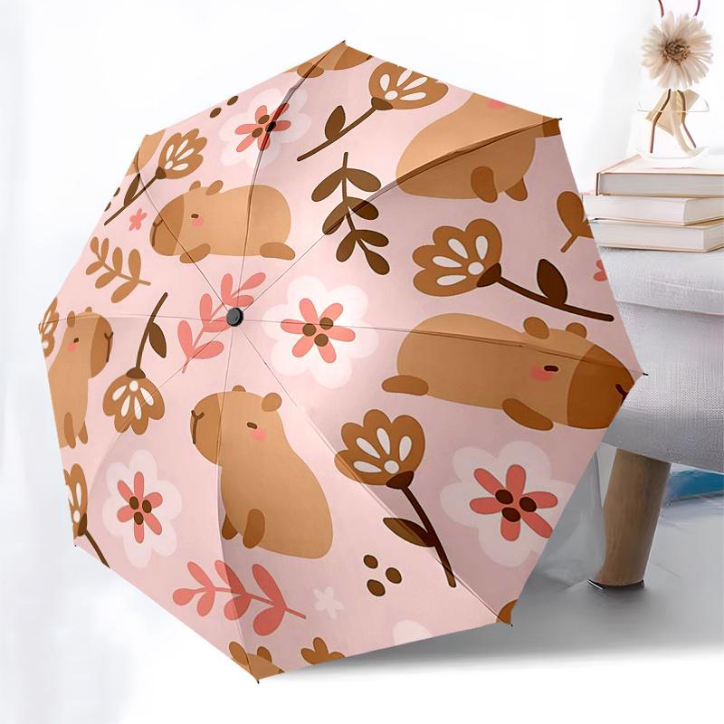 Parapluie de voyage sur le thème du Capybara - 8 baleines, ouverture et fermeture automatiques, design pliable portable, parapluie compact et élégant adapté pour l'extérieur