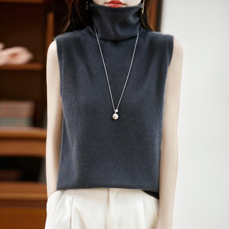 100% Pure Wool Turtleneck Sleeveless Vest for Women - Perfect for Autumn/Winter As a Knit Base Layer Top