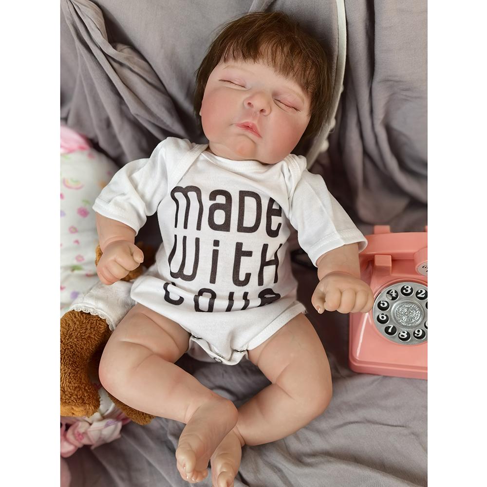 18 Zoll Reborn Babypuppe Silikon Vinyl Stoffkörperpuppe Fertig 3D Bemalte Haut Adern Kunstsammlungspuppe Geschenk Frühes Lernspielzeug