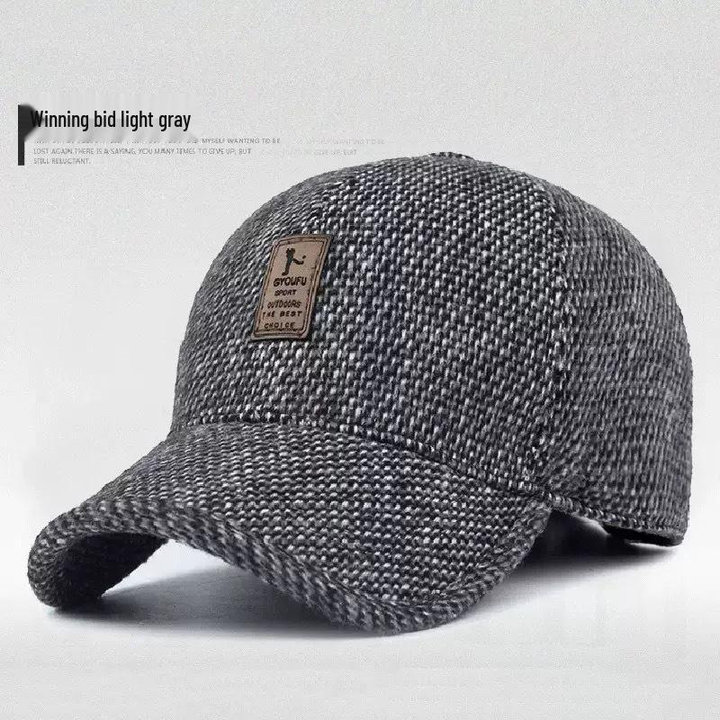 Men's Winter Ear Protection Hat - Warm Thick Cotton Flat Cap for Dad or Grandpa, Large Fit.