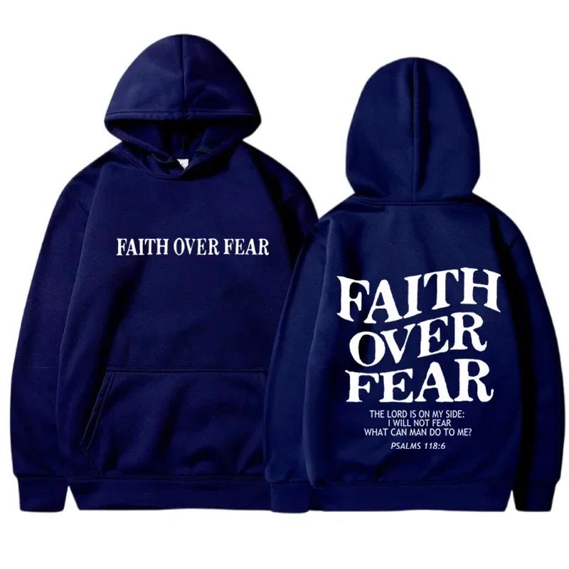 FAITH OVER FEAR Potisk Mikiny pro muže s kapucí Dámské Ležérní Mikiny s dlouhým rukávem Mikiny s kapucí Hip Hop Harajuku Mikina s kapucí Y2k Pánské topy s kapucí