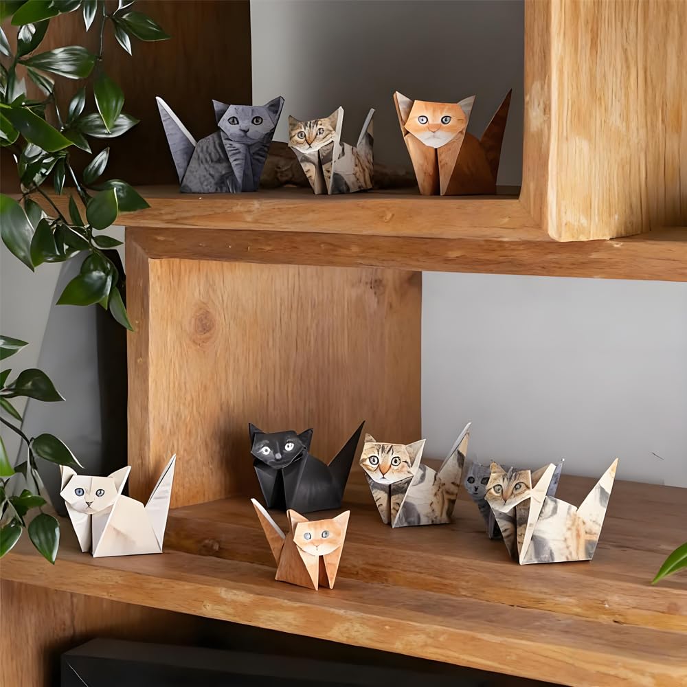 TUMETINSS DIY Origami Cat Papercraft Kit Cute Cat Motif Origami Art Set for Adults and Teens Perfect for Desk Decoration or Gifts Enjoy 3D Crafting