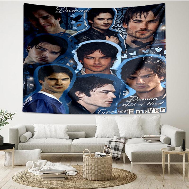Damon Salvatore Print Tapestry - Portable Wall Decor Cloth, for Home, Dorm, Travel, Bedroom, Living Room - Ideal Birthday Housewarming Gift