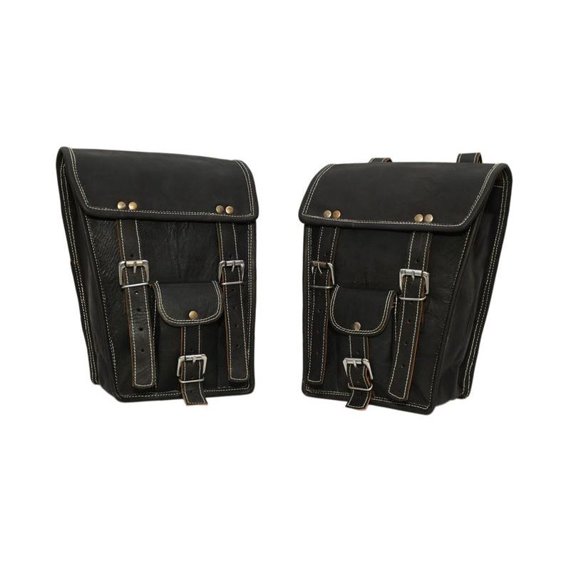 Handmade Leather Motorcycle Saddle Bags Vintage Bike Panniers, 2pc Set