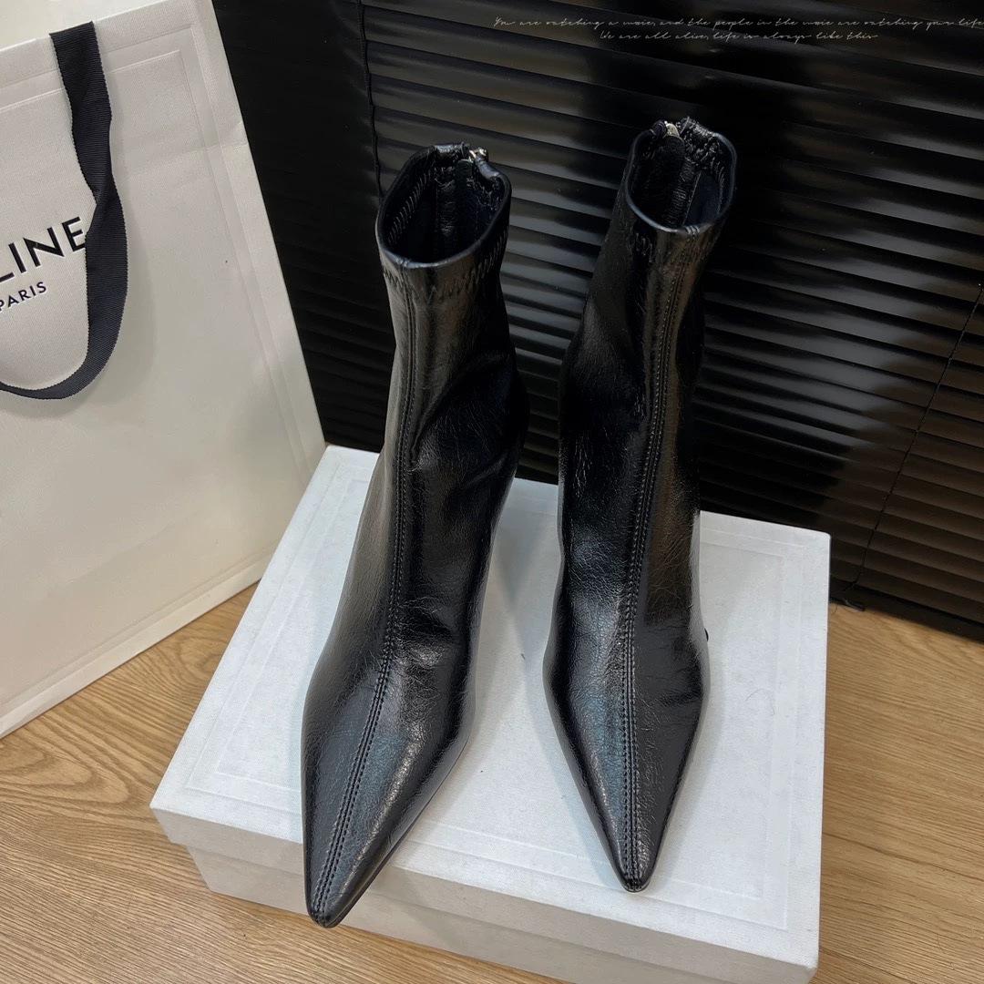 

Brown short boots autumn and winter new retro versatile thin boots thin heels pointed high heels short boots women 35 чёрный