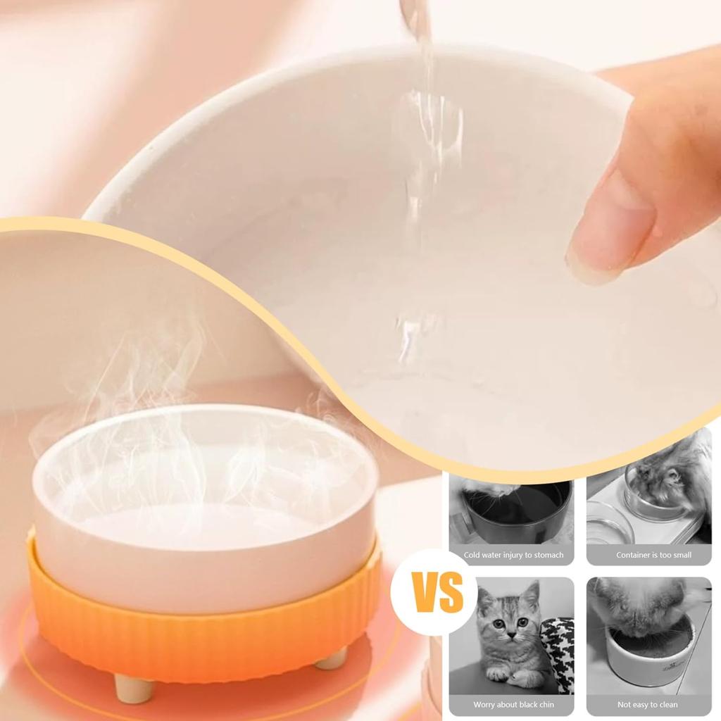 Yellow Thermal Dog Bowl - 350ML Heated Water Bowl for Dogs & Cats, Keeps Drinkable Water Warm In Winter
