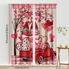 2PCS Multicolor Valentine's Day Gnome Red Truck And Heart Tree Pattern Curtains Rod Pocket Design For Bedroom And Living Room