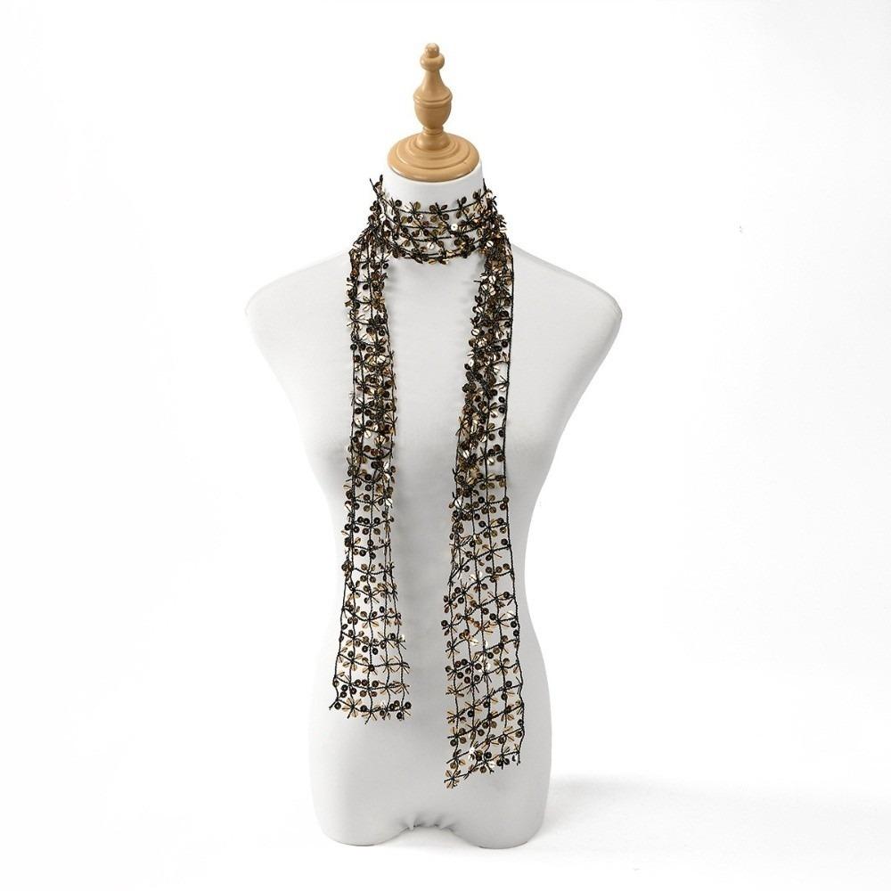 Flower Shape Belly Dancing Scarf Tassel Waist Chain Neck Wrap Sequin Scarf  Women