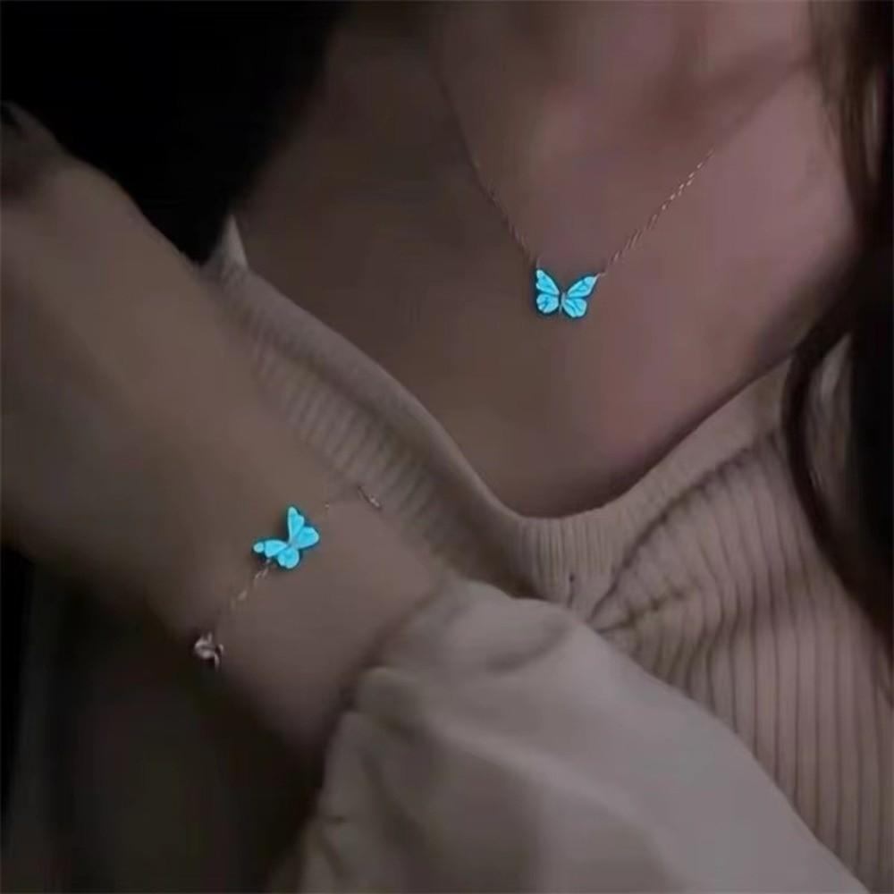 Sweet Butterfly Necklace Luminous Women Jewelry Cute Butterfly Bracelet Collar Chain