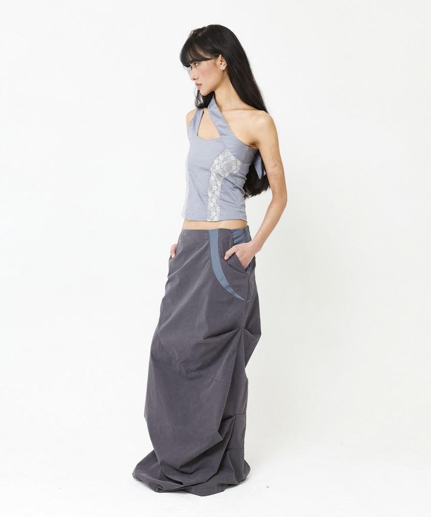 Wet Tag Draped Panel Maxi Skirt Slate Blue
