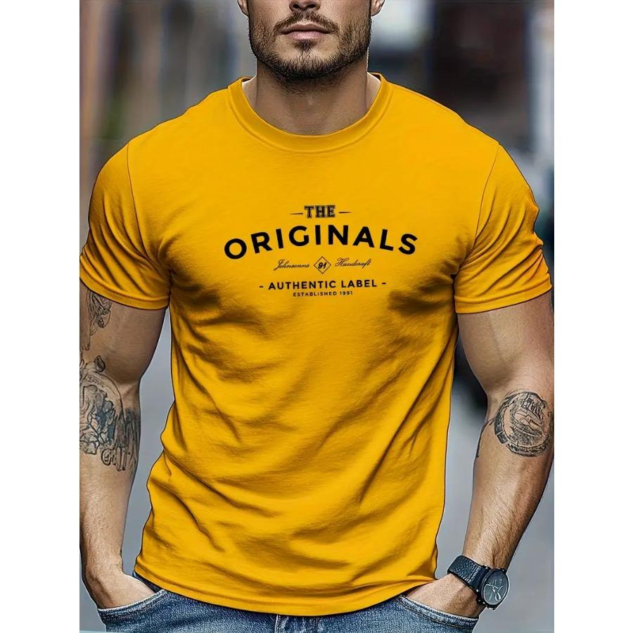 Herr 100% Polyester Sommar Casual T-shirt - Mjukt Andningsbart Rundhalsad Kortärmad Tee med "The Originals" Tryck