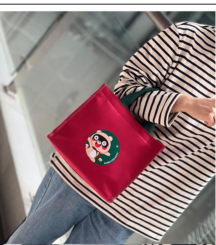 Cute Bear Canvas Lunch Tote - Large Capacity Bento Bag for Students & Moms