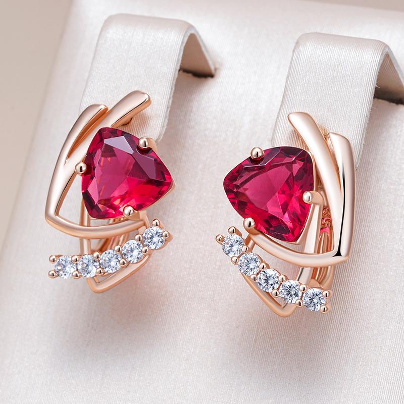 Sparkling Purple Natural Zircon English Earrings For Women Fashion Rose Gold Color Vintage Party Daily Jewelry
