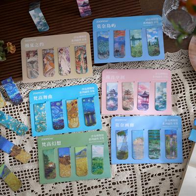 4pcs Retro Painting Magnetic Bookmarks Pack for Books Monet Mucha Gallery Page Clips Book Marker Unique Reading Gift