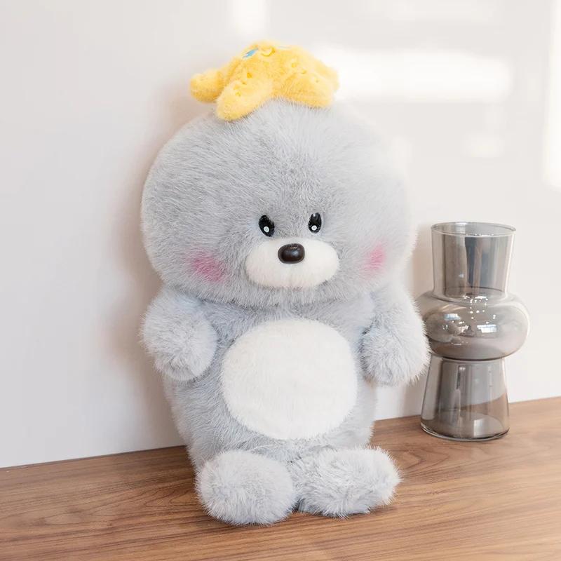 

Мягкая плюшевая игрушка морской лев со звездой на голове, чучело, милая морская кошка, подушка, декор для кровати, дивана, для детей и взрослых, подарок на день рождения 25cm