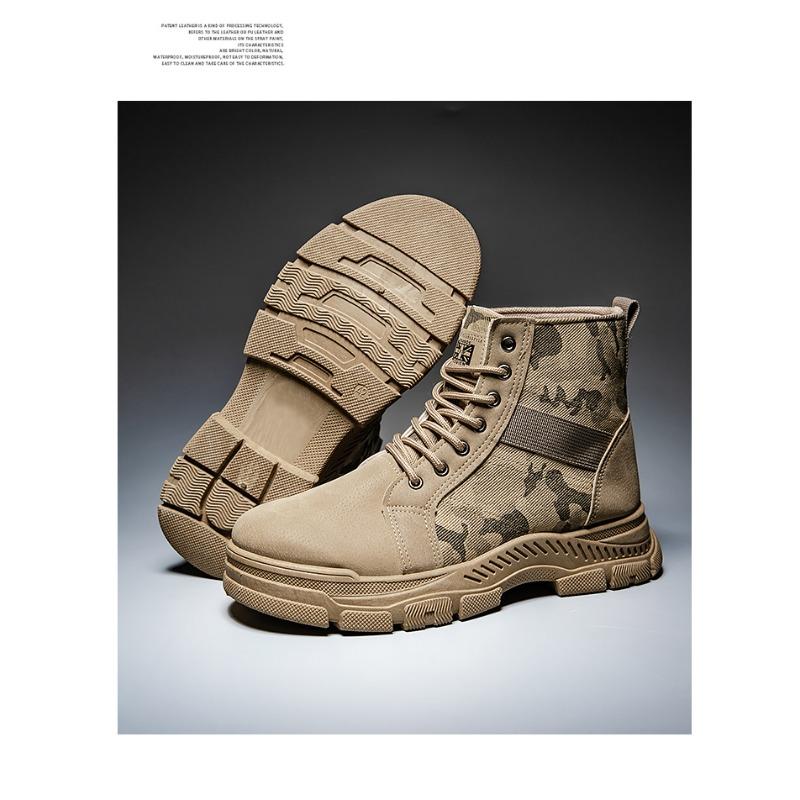 Men's Autumn Winter Camo Martin Boots, Thickened Warm Mid Top Retro Work Shoes, Non-slip Thick Sole Outdoor Combat Boots for Men