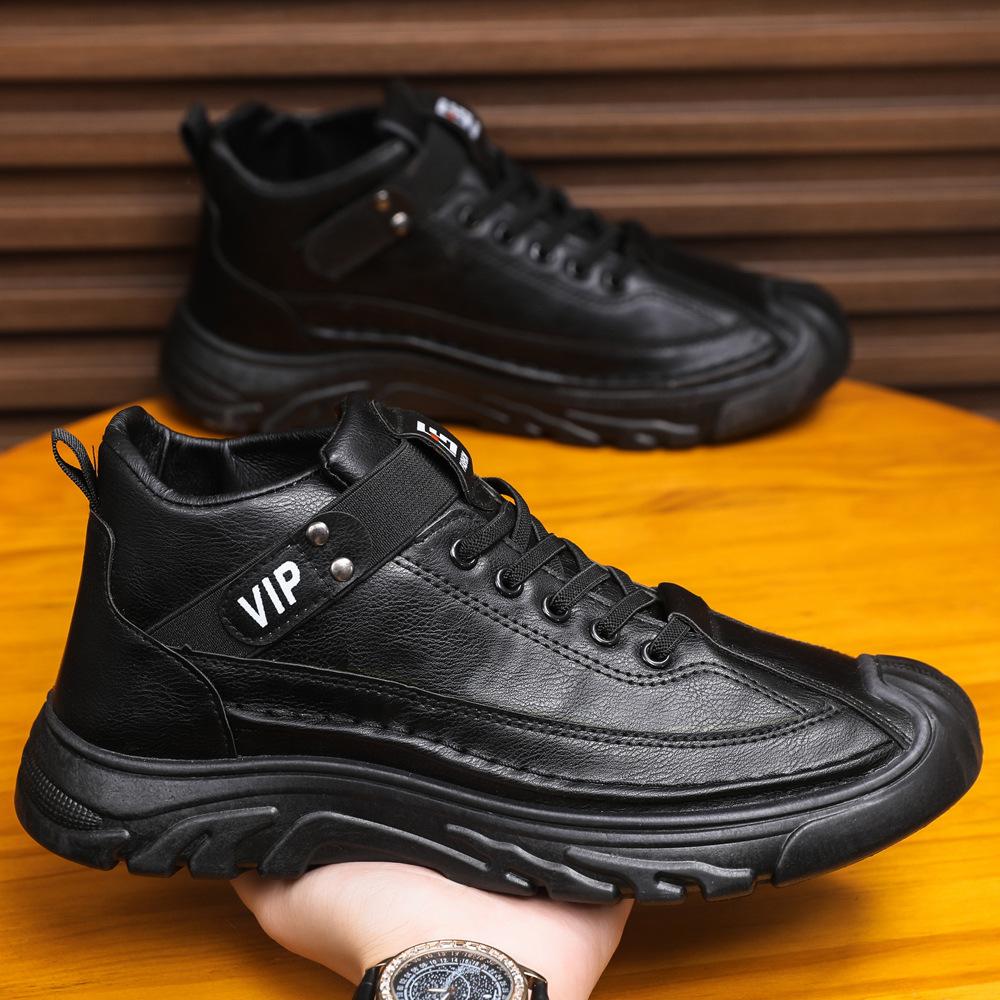 Men's outdoor leather shoes high-top outdoor boots versatile trendy men's shoes winter velvet thermal cotton shoes Martin boots