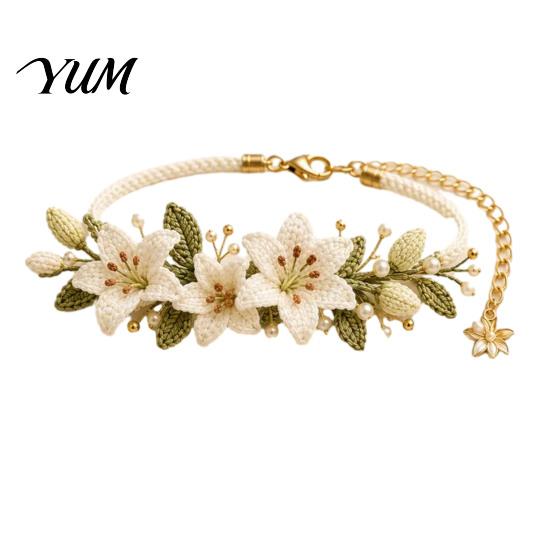 Relaxing Screen Free Activities DIY Crochet Bracelet Kit, Flower Craft Set with Beads, Stress Relief Arts And Crafts Floral Making Kit for Beginners,