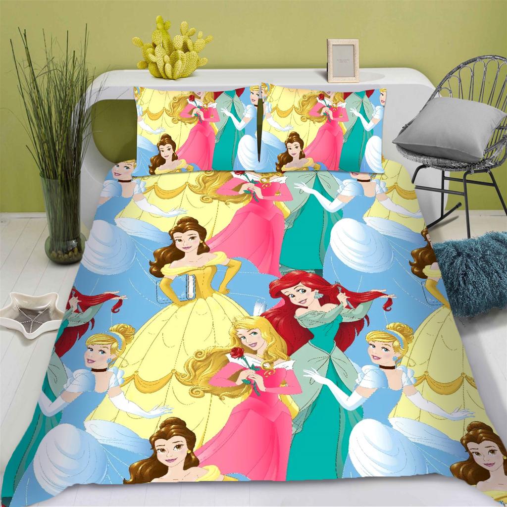 Disney Prinzessin Serie 100% Polyester Bettwäsche Set Bettbezug Für Zuhause 3-teiliges Set 1 Bettdeckenbezug Anime Niedlich Bedruckt Cartoon