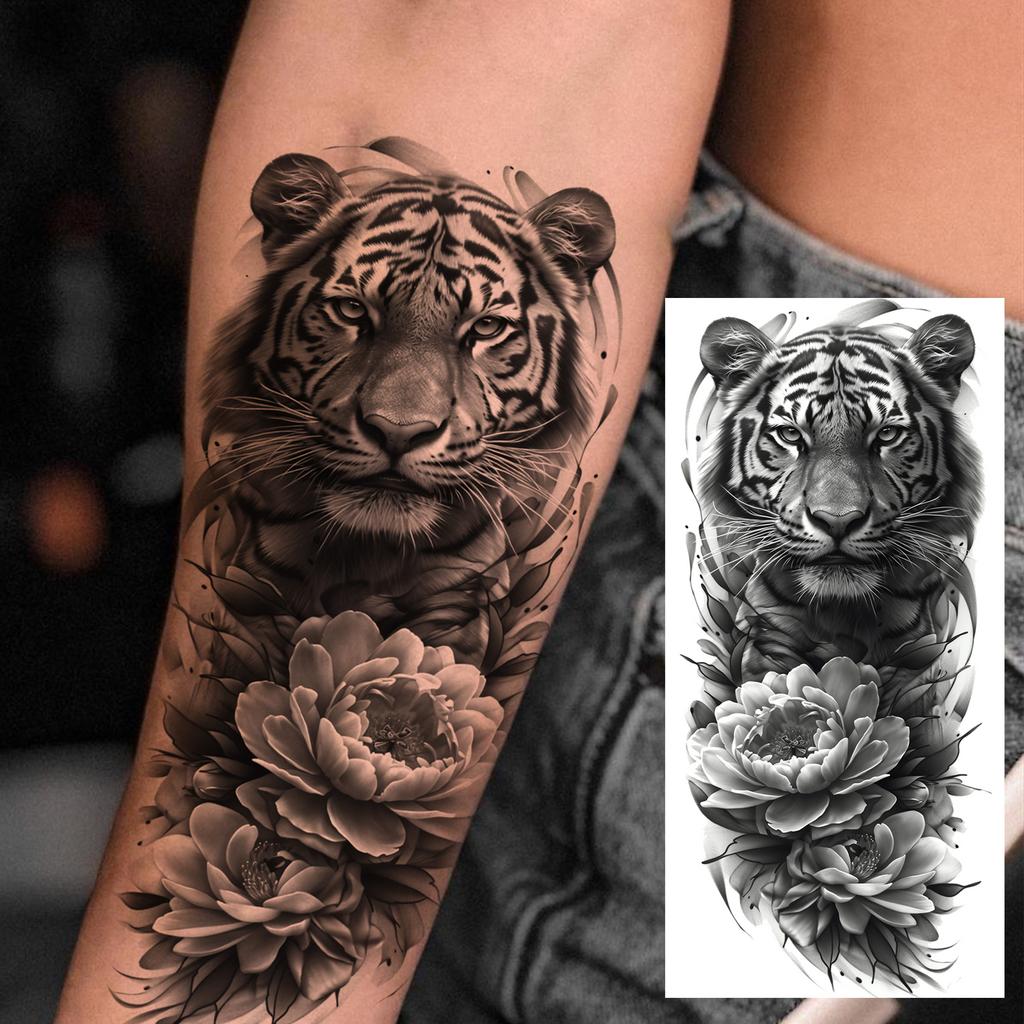 1 Sheet Realistic Fake Tiger Temporary Tattoos Sticker For Men Women Adults Water Transfer Transferable Tattoo Sleeve Waist Arm