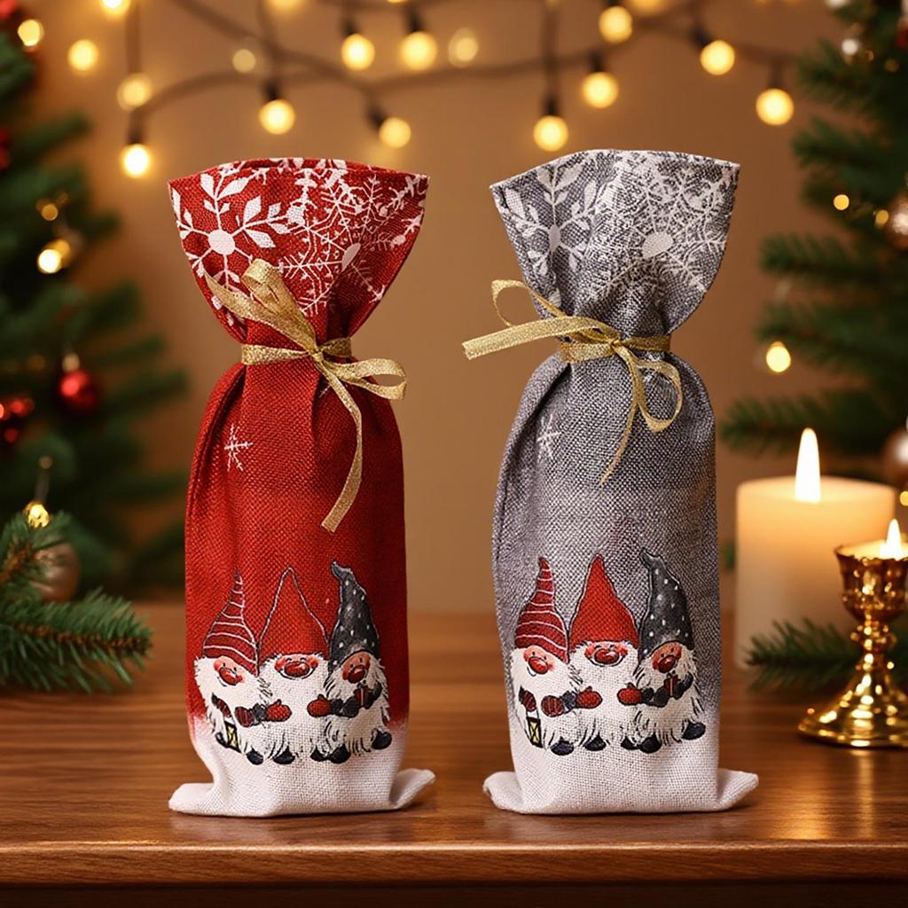 Vánoční obal na láhev šampaňského a červeného vína 2020 s potiskem lesa - Stolní dekorace